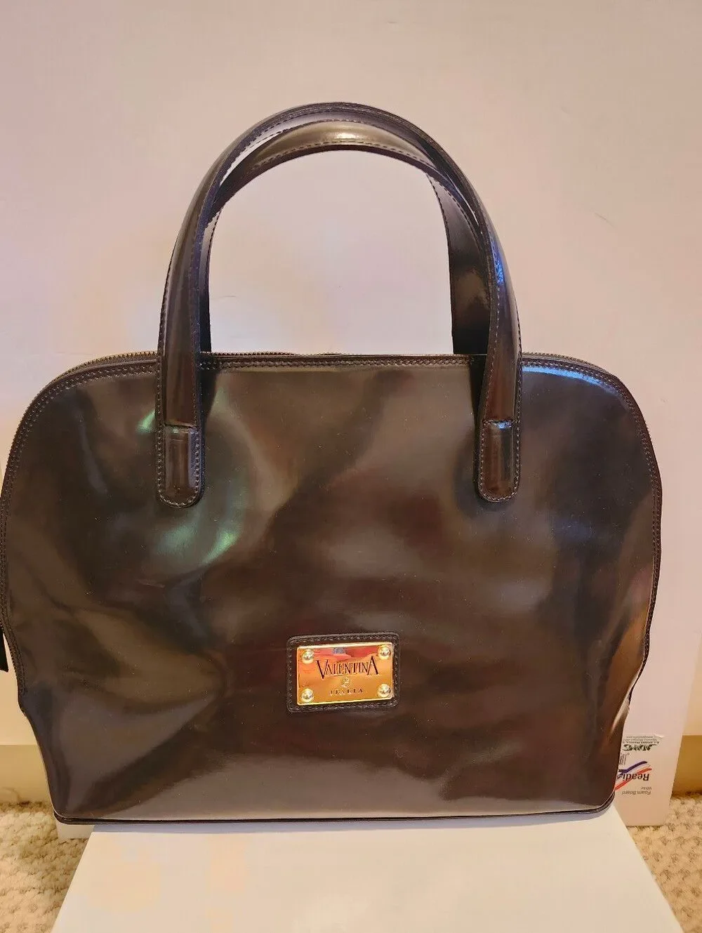 Valentina Italy Black Polished Leather Domed 